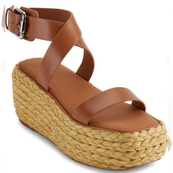 Donna Karan Shoes - DONNA KARAN Pure $210 Lolah Ankle Strap Raffia Platform LEATHER Sandals Size 10